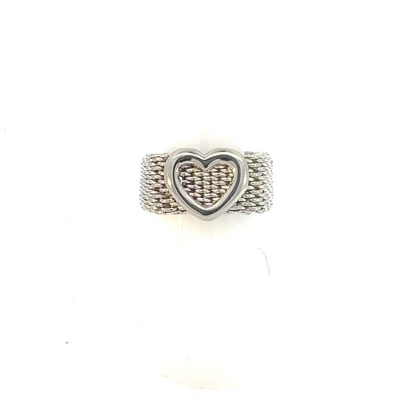 Tiffany & Co Estate Somerset Heart Ring 7 Silver 9.60 mm TIF609 - Picture 1 of 8